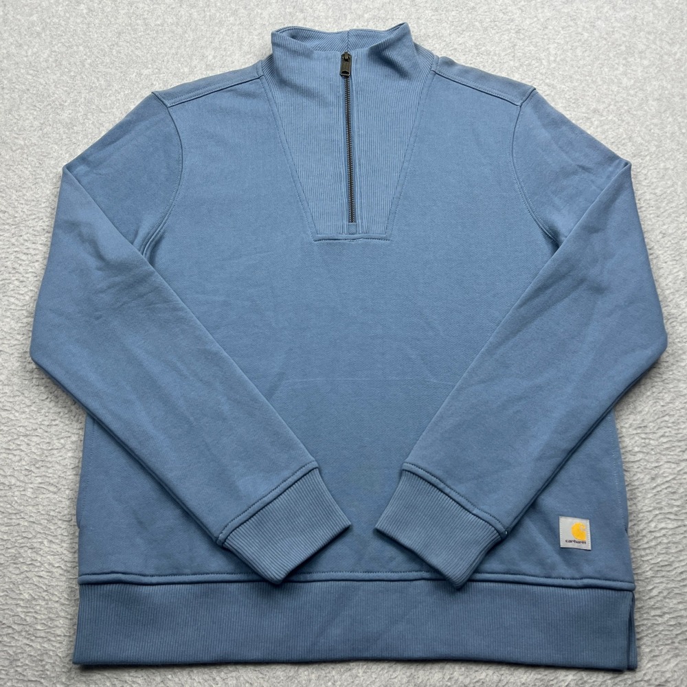 Carhartt Half-Zip Sweatshirt Womens Small Blue Tencel Fiber Relaxed Fit Pullover